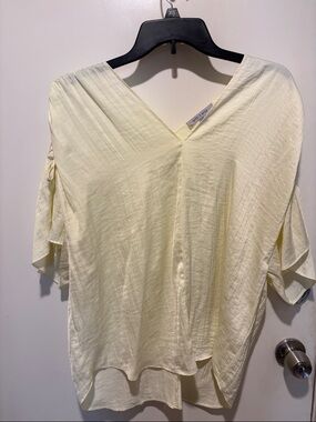 Light Cream V-Neck Flutter Sleeve Blouse
